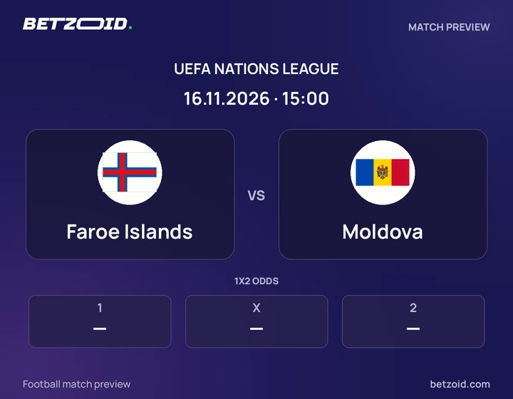 Faroe Islands vs Moldova: UEFA Nations League match preview with team badges and kick-off details.