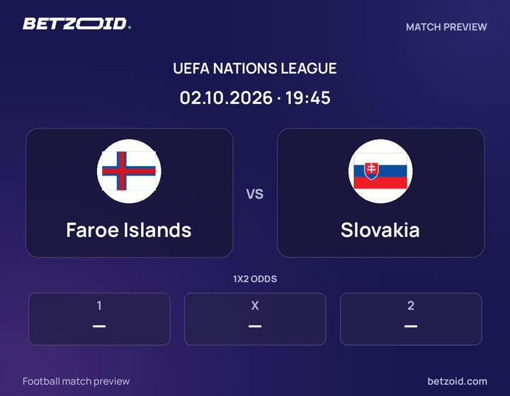 Faroe Islands vs Slovakia: UEFA Nations League match preview with team badges and kick-off details.