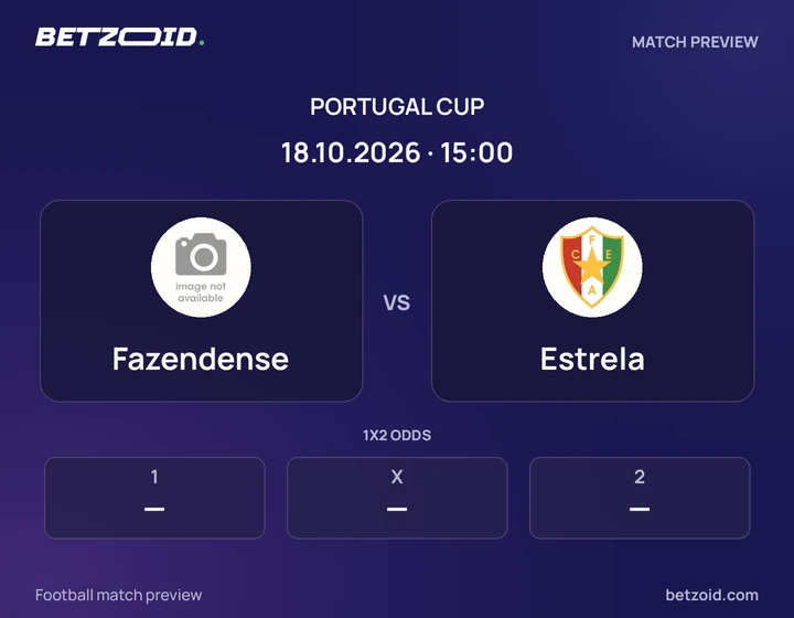 Fazendense vs Estrela: Portugal Cup match preview with team badges and kick-off details.