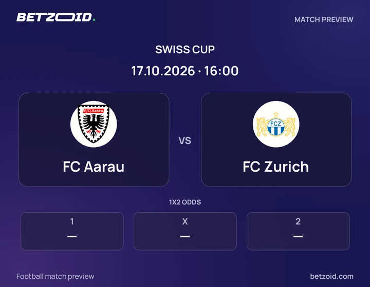 FC Aarau vs FC Zurich: Swiss Cup match preview with team badges and kick-off details.
