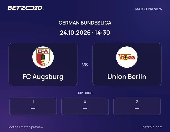 FC Augsburg vs Union Berlin: German Bundesliga match preview with team badges and kick-off details.