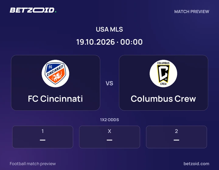 FC Cincinnati vs Columbus Crew: USA MLS match preview with team badges and kick-off details.