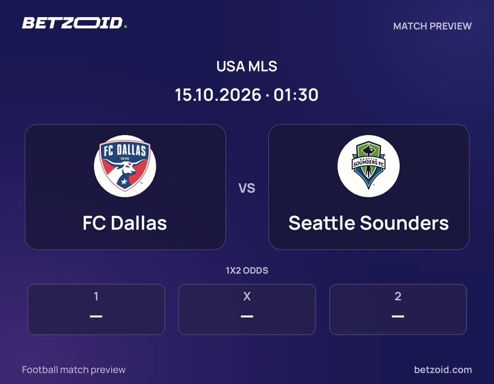 FC Dallas vs Seattle Sounders: USA MLS match preview with team badges and kick-off details.