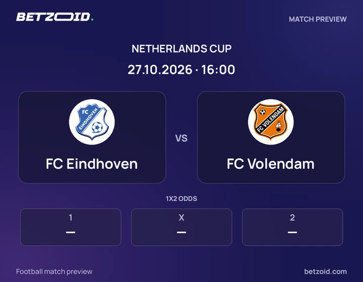 FC Eindhoven - FC Volendam FC Eindhoven vs FC Volendam: Netherlands Cup match preview with team badges and kick-off details.