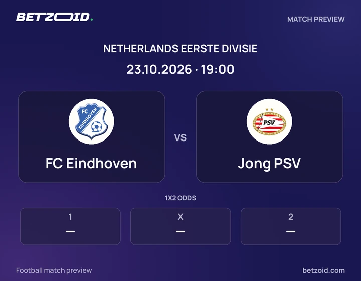 FC Eindhoven vs Jong PSV: Netherlands Eerste Divisie match preview with team badges and kick-off details.