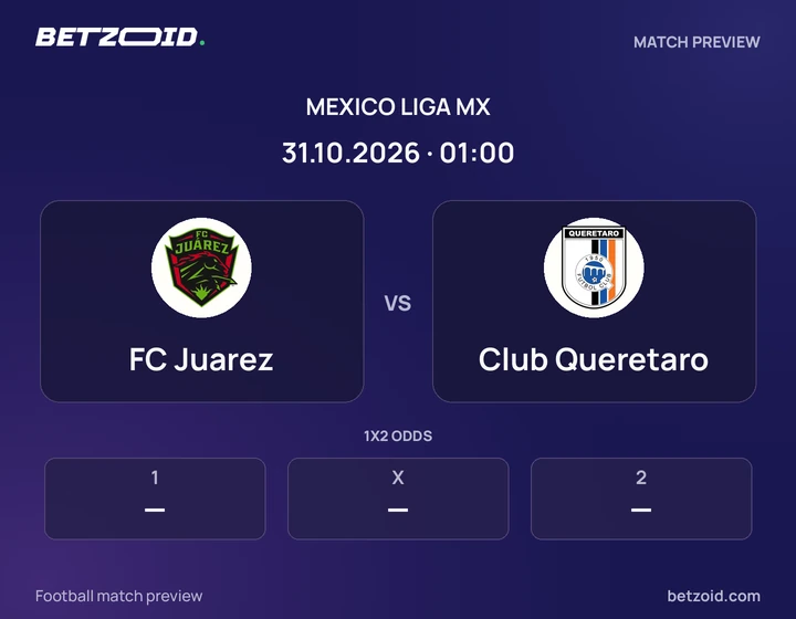FC Juarez vs Club Queretaro: Mexico Liga MX match preview with team badges and kick-off details.