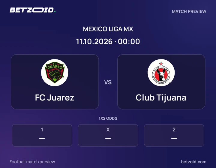 FC Juarez vs Club Tijuana: Mexico Liga MX match preview with team badges and kick-off details.