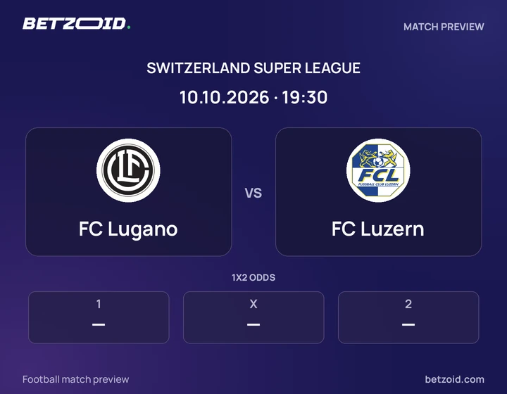 FC Lugano vs FC Luzern: Switzerland Super League match preview with team badges and kick-off details.