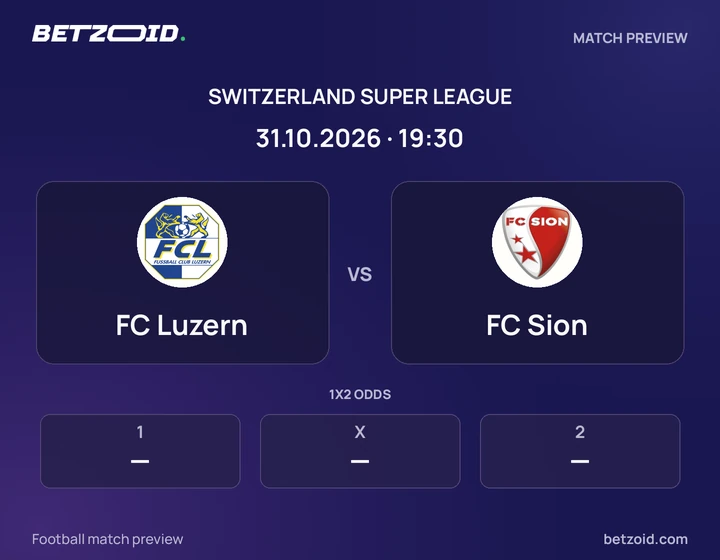 FC Luzern vs FC Sion: Switzerland Super League match preview with team badges and kick-off details.
