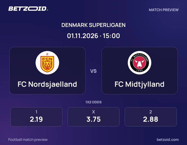 FC Nordsjaelland - FC Midtjylland FC Nordsjaelland vs FC Midtjylland: Denmark Superligaen match preview with team badges and kick-off details.