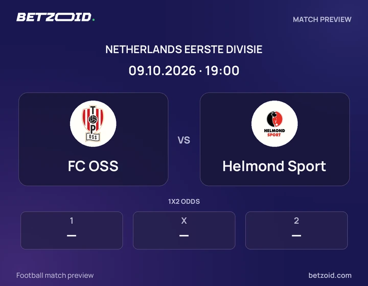 FC OSS vs Helmond Sport: Netherlands Eerste Divisie match preview with team badges and kick-off details.