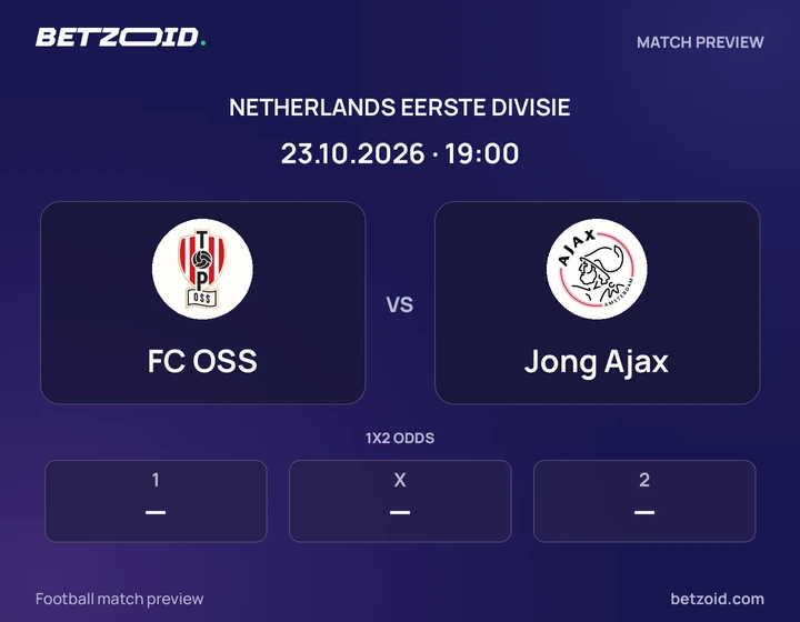 FC OSS vs Jong Ajax: Netherlands Eerste Divisie match preview with team badges and kick-off details.