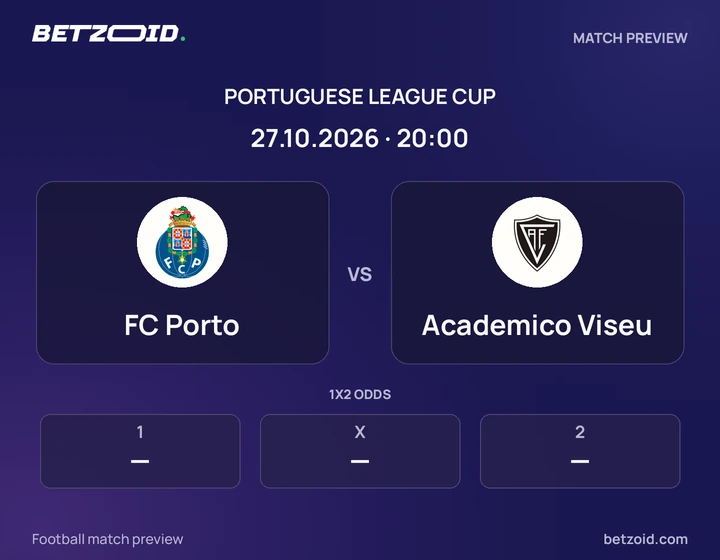 FC Porto vs Academico Viseu: Portuguese League Cup match preview with team badges and kick-off details.