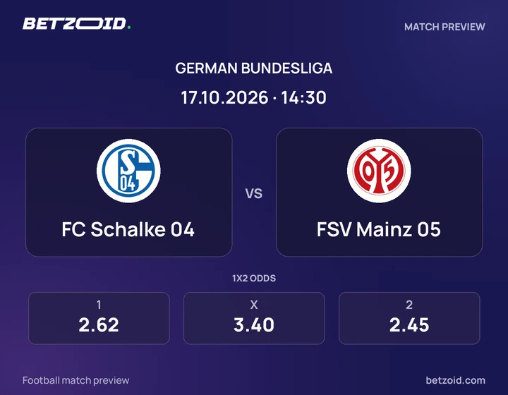 FC Schalke 04 vs FSV Mainz 05: German Bundesliga match preview with team badges and kick-off details.