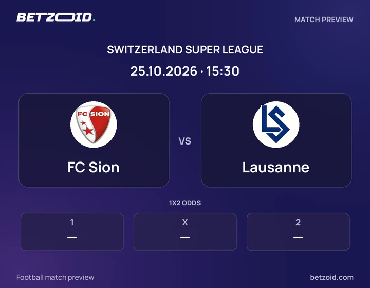 FC Sion vs Lausanne: Switzerland Super League match preview with team badges and kick-off details.