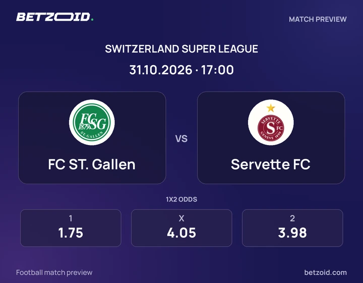 FC ST. Gallen - Servette FC FC ST. Gallen vs Servette FC: Switzerland Super League match preview with team badges and kick-off details.