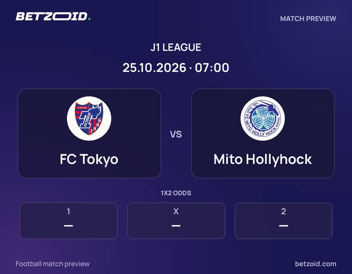 FC Tokyo vs Mito Hollyhock: J1 League match preview with team badges and kick-off details.