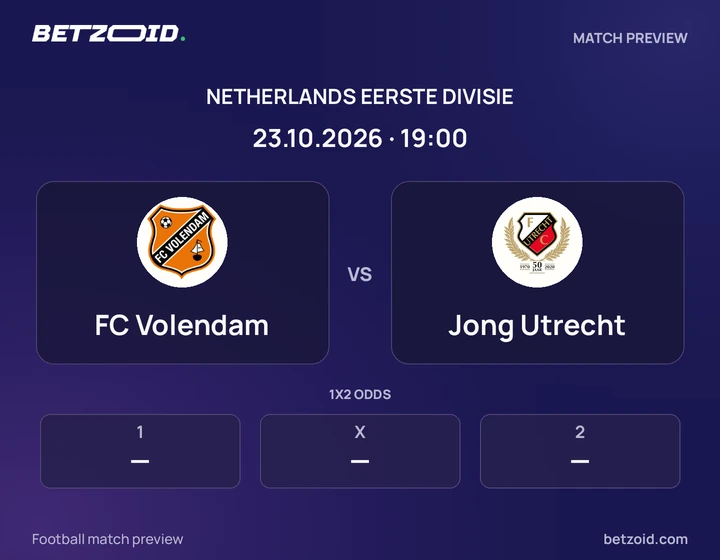 FC Volendam vs Jong Utrecht: Netherlands Eerste Divisie match preview with team badges and kick-off details.