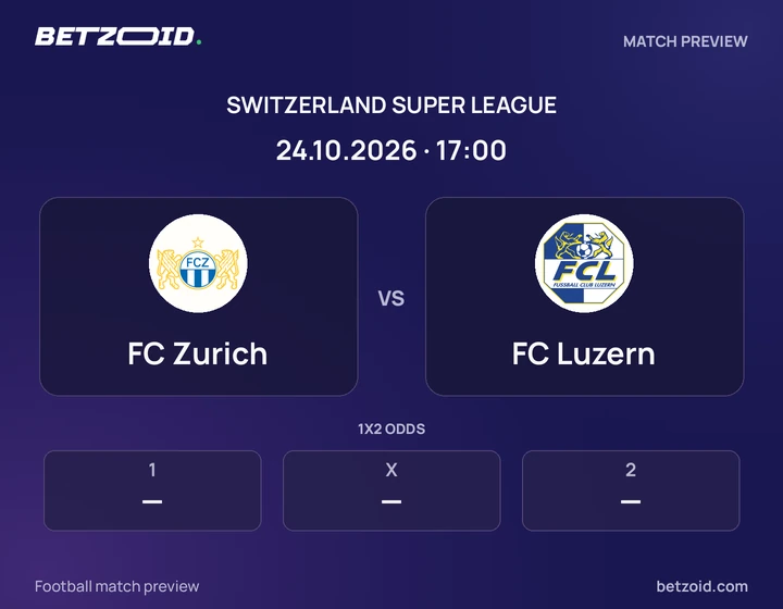 FC Zurich vs FC Luzern: Switzerland Super League match preview with team badges and kick-off details.