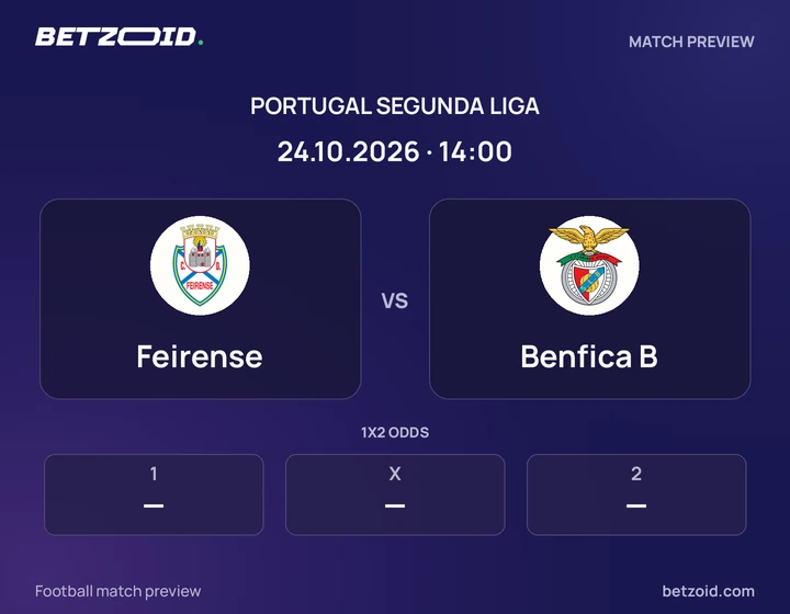 Feirense vs Benfica B: Portugal Segunda Liga match preview with team badges and kick-off details.