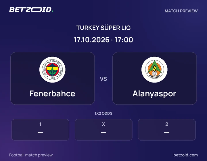 Fenerbahce vs Alanyaspor: Turkey Süper Lig match preview with team badges and kick-off details.