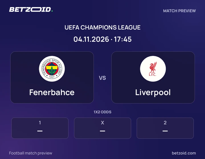 Fenerbahce vs Liverpool: UEFA Champions League match preview with team badges and kick-off details.