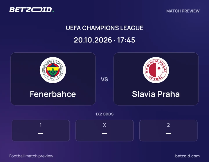 Fenerbahce vs Slavia Praha: UEFA Champions League match preview with team badges and kick-off details.