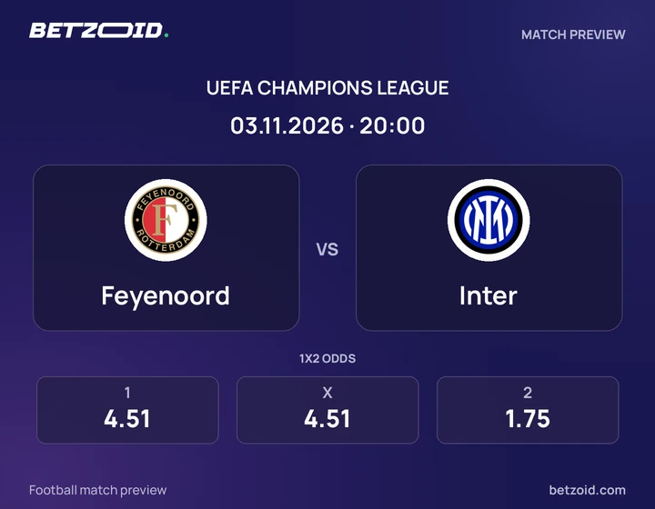 Feyenoord – Inter Feyenoord – Inter: wedstrijdafbeelding voor Champions League.