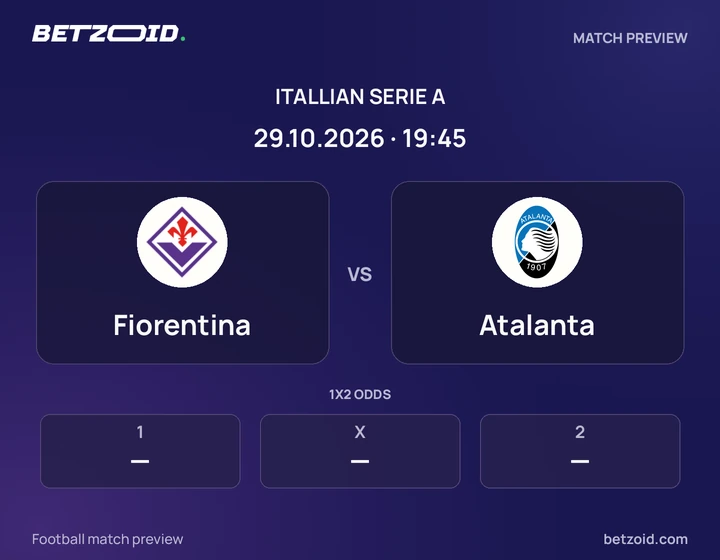 Fiorentina vs Atalanta: Itallian Serie A match preview with team badges and kick-off details.