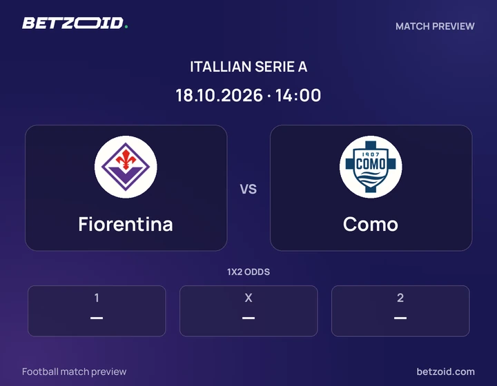 Fiorentina vs Como: Itallian Serie A match preview with team badges and kick-off details.