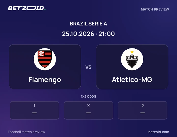 Flamengo vs Atletico-MG: Brazil Serie A match preview with team badges and kick-off details.