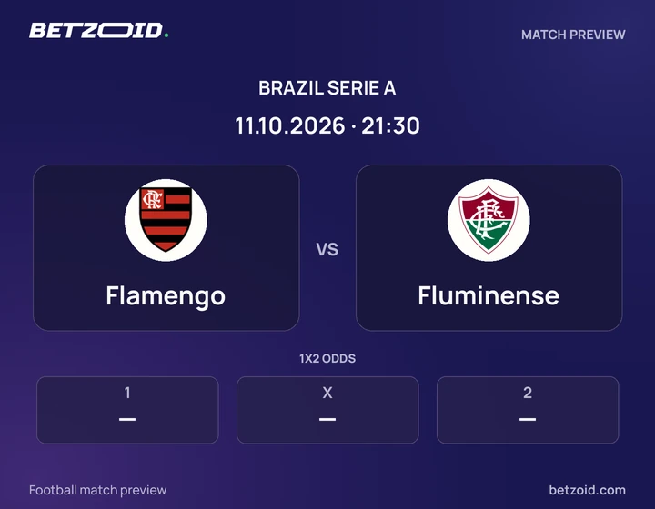 Flamengo vs Fluminense: Brazil Serie A match preview with team badges and kick-off details.