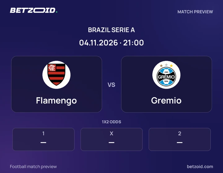 Flamengo vs Gremio: Brazil Serie A match preview with team badges and kick-off details.