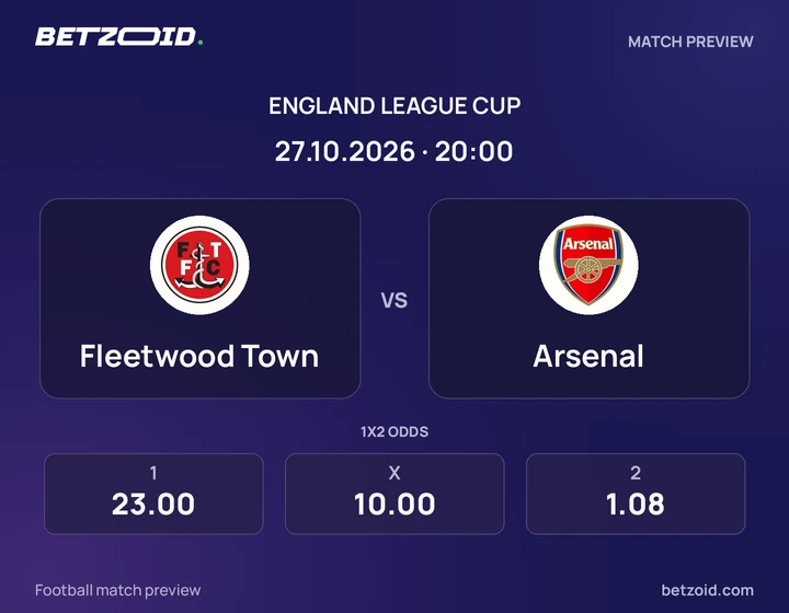 Fleetwood Town - Arsenal Fleetwood Town vs Arsenal: England League Cup match preview with team badges and kick-off details.