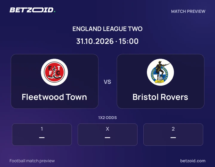 Fleetwood Town vs Bristol Rovers: England League Two match preview with team badges and kick-off details.