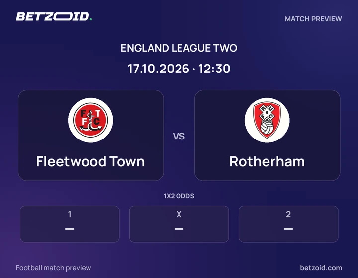 Fleetwood Town vs Rotherham: England League Two match preview with team badges and kick-off details.