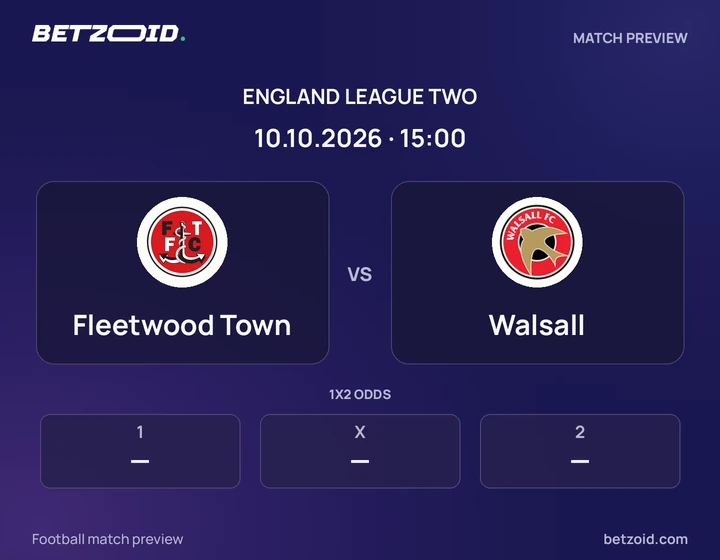Fleetwood Town - Walsall Fleetwood Town vs Walsall: England League Two match preview with team badges and kick-off details.