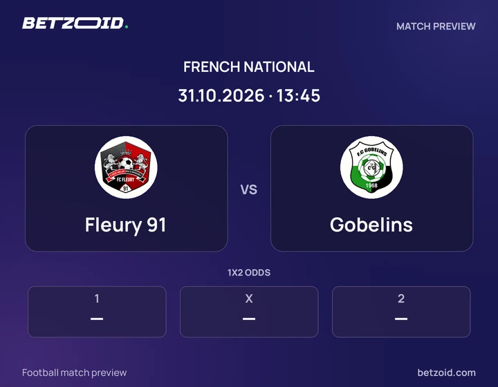Fleury 91 vs Gobelins: French National match preview with team badges and kick-off details.