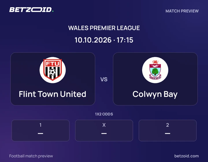 Flint Town United vs Colwyn Bay: Wales Premier League match preview with team badges and kick-off details.