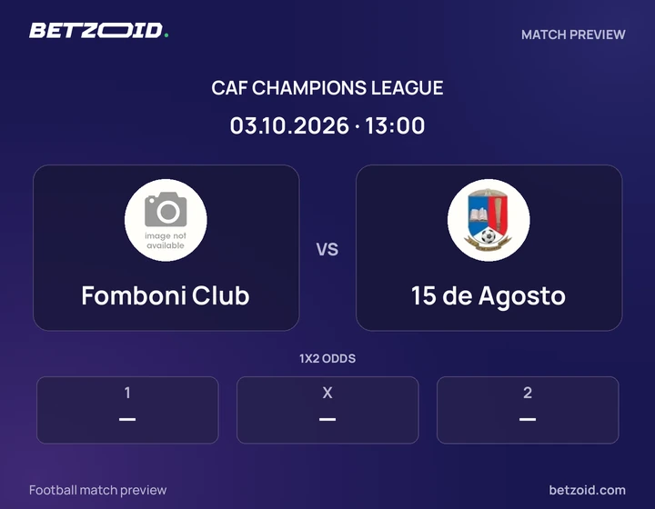 Fomboni Club - 15 de Agosto Fomboni Club vs 15 de Agosto: CAF Champions League match preview with team badges and kick-off details.