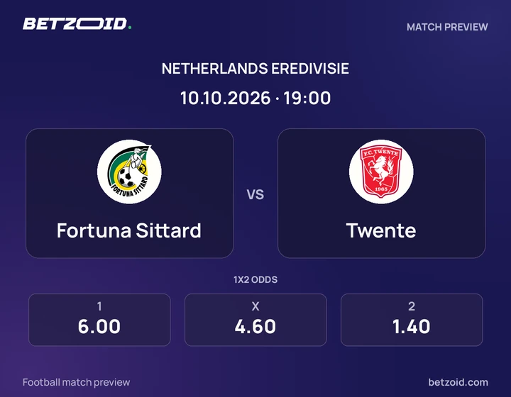 Fortuna Sittard vs Twente: Netherlands Eredivisie match preview with team badges and kick-off details.