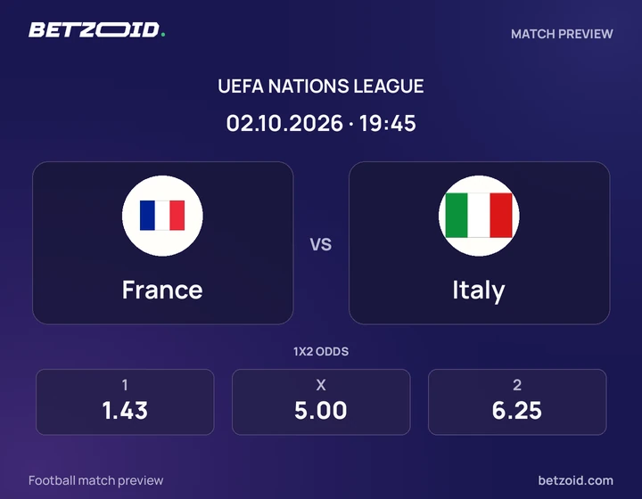 Francia – Italia Francia – Italia: presentazione della partita di Nations League con stemmi e orario di inizio.