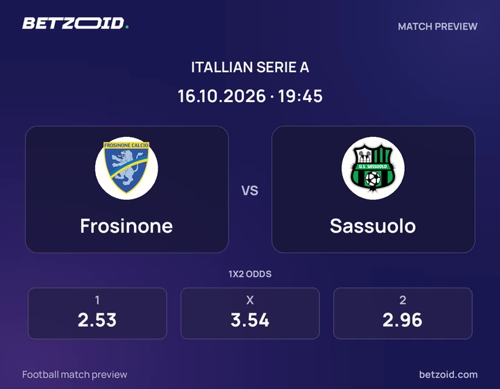Frosinone – Sassuolo Frosinone – Sassuolo: presentazione della partita di Serie A con stemmi e orario di inizio.
