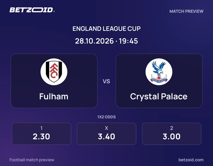 Fulham vs Crystal Palace: England League Cup match preview with team badges and kick-off details.
