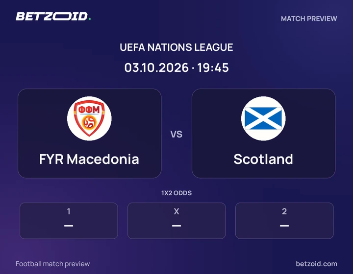 FYR Macedonia vs Scotland: UEFA Nations League match preview with team badges and kick-off details.