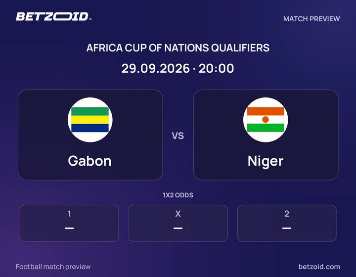 Gabon vs Niger: Africa Cup of Nations Qualifiers match preview with team badges and kick-off details.