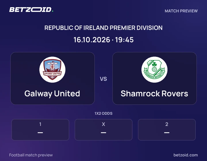 Galway United vs Shamrock Rovers: Republic of Ireland Premier Division match preview with team badges and kick-off details.