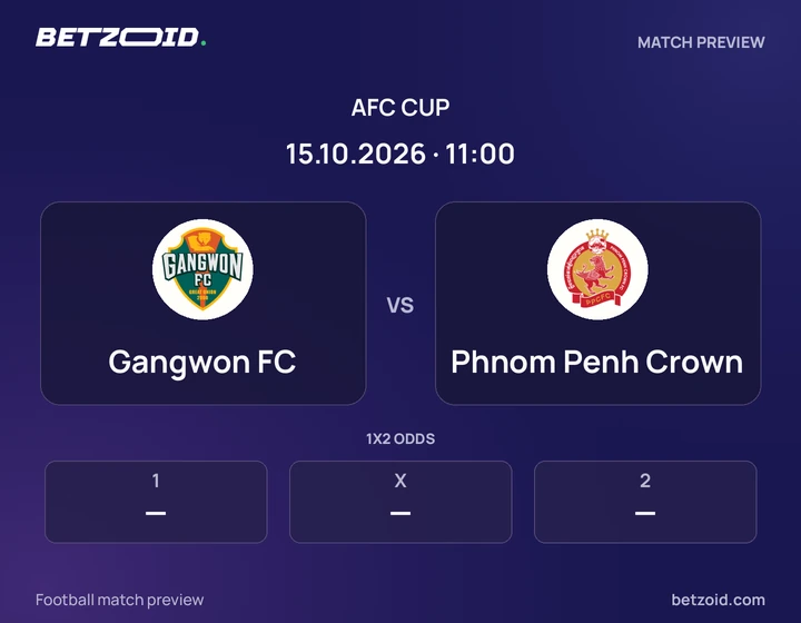 Gangwon FC vs Phnom Penh Crown: AFC Cup match preview with team badges and kick-off details.