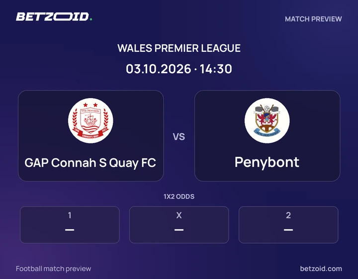 GAP Connah S Quay FC vs Penybont: Wales Premier League match preview with team badges and kick-off details.
