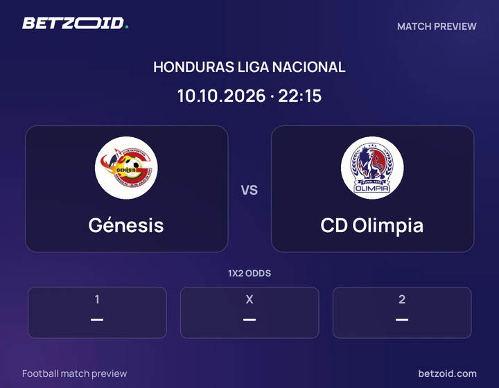 Génesis - CD Olimpia Génesis vs CD Olimpia: Honduras Liga Nacional match preview with team badges and kick-off details.